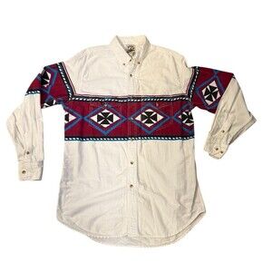 Vintage 90s Rodeo Active Western Aztec Geometric Long Sleeve Shirt Size L